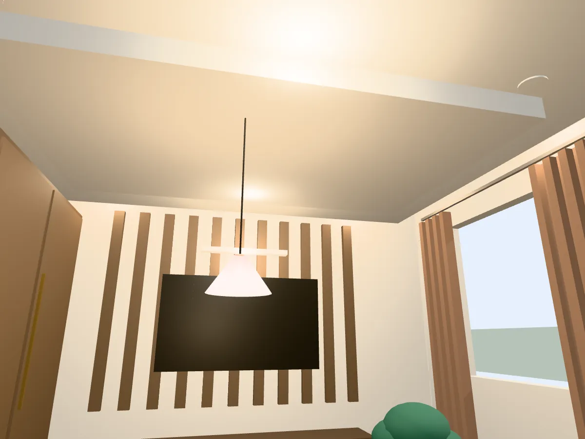A finished ceiling with cove lighting